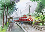 Alishan Sacred Tree Station Sketch_painted by Lai Ying-Tse_阿里山神木車站_賴英澤 繪